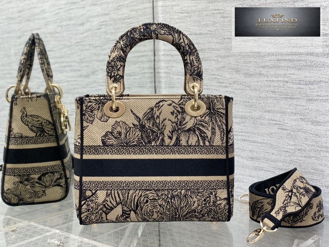 디올 베이지 멀티컬러 Toile de Jouy 레이디 D-LITE 미디엄 백 24*20*11CM