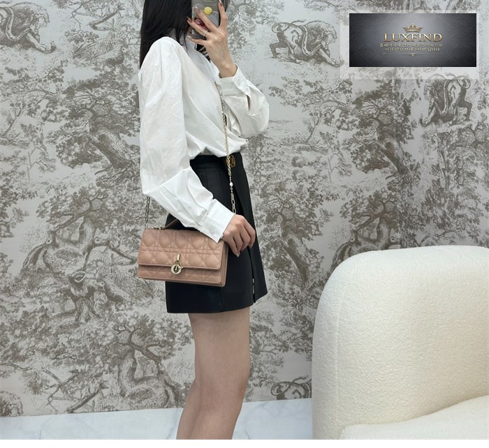 디올 미스 디올 미니 체인백 로제 데 벤츠 까나쥬