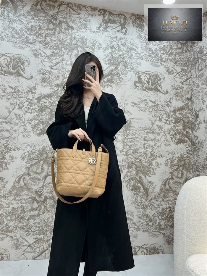 디올 뚜주흐 미디엄 버티컬 토트백 라이트 골드 매크로까나쥬