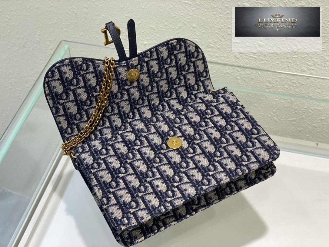 Dior Saddle Pouch Blue Oblique Chain