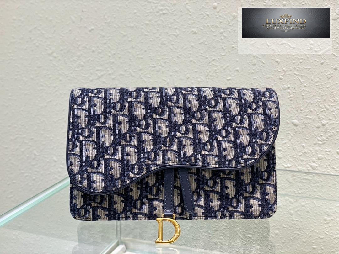 Dior Saddle Pouch Blue Oblique Chain