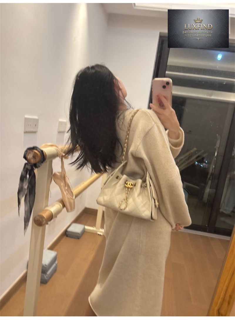 샤넬 26C 25 미니 호보 백 그레인드 카프스킨 골드 메탈 화이트