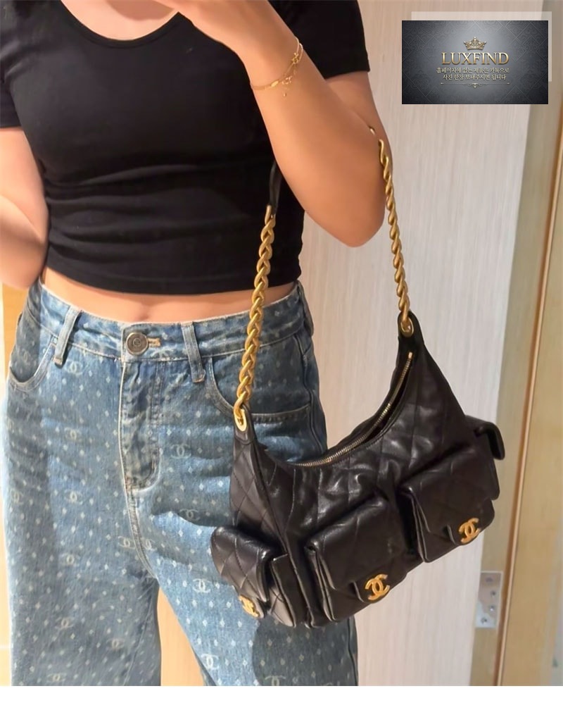 샤넬 25c 크루즈 호보 백 스몰 골드메탈 블랙