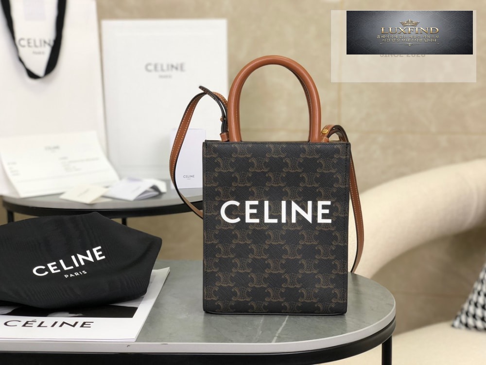 Celine Mini Vertical Cabas In Triomphe Canvas and Calfskin
