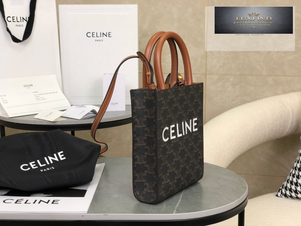 Celine Mini Vertical Cabas In Triomphe Canvas and Calfskin