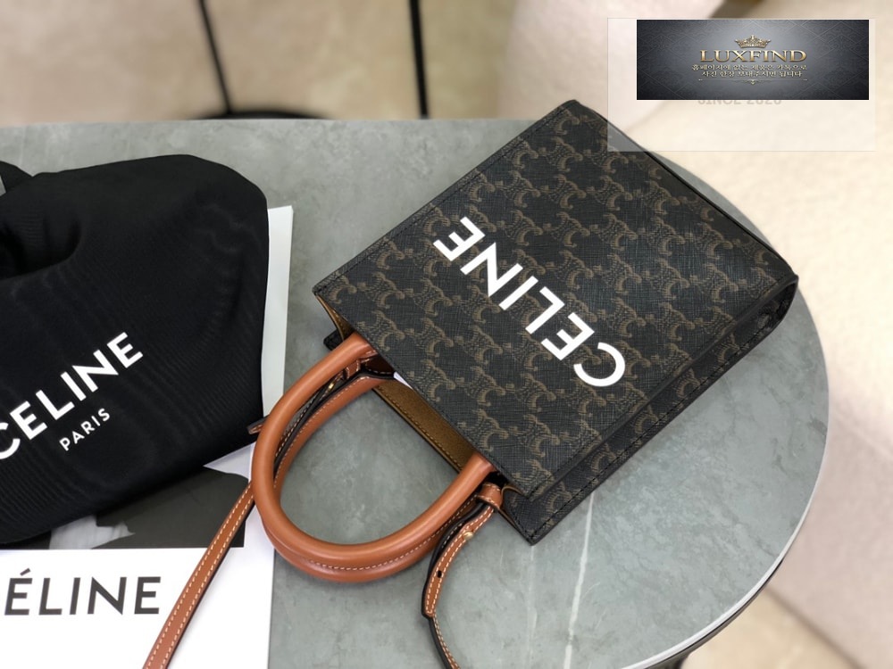 Celine Mini Vertical Cabas In Triomphe Canvas and Calfskin