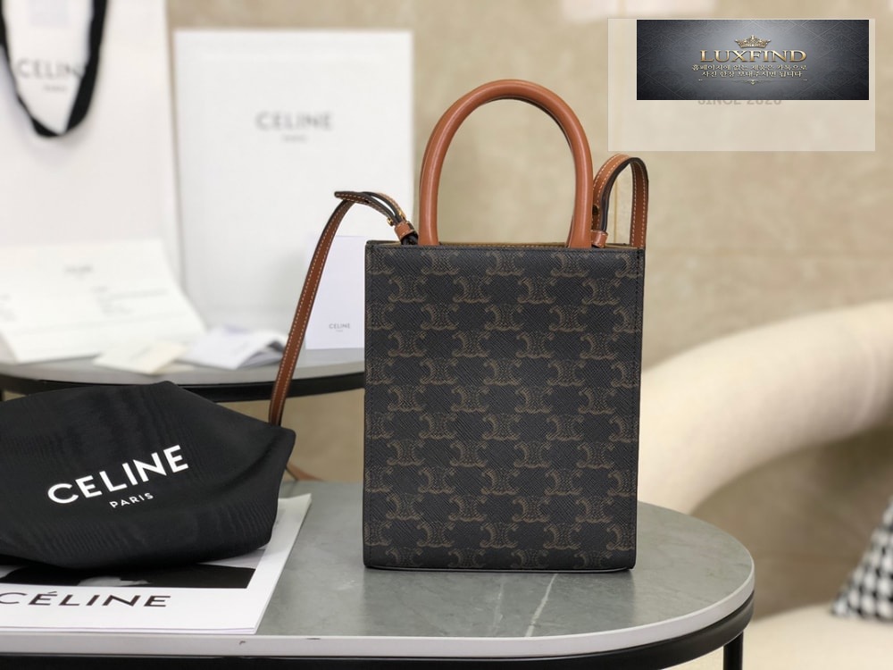 Celine Mini Vertical Cabas In Triomphe Canvas and Calfskin