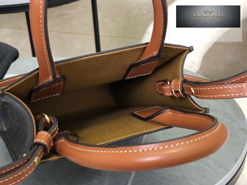 Celine Mini Vertical Cabas In Triomphe Canvas and Calfskin