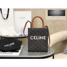 Celine Mini Vertical Cabas In Triomphe Canvas and Calfskin