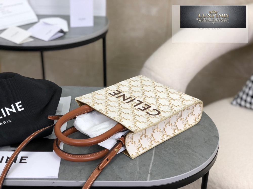 Celine Mini Vertical Cabas In Triomphe Canvas and Calfskin