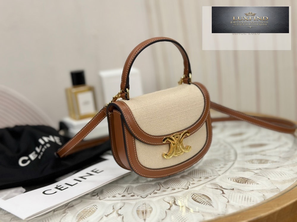 Celine Mini Clea Vesace Canvas & Calfskin