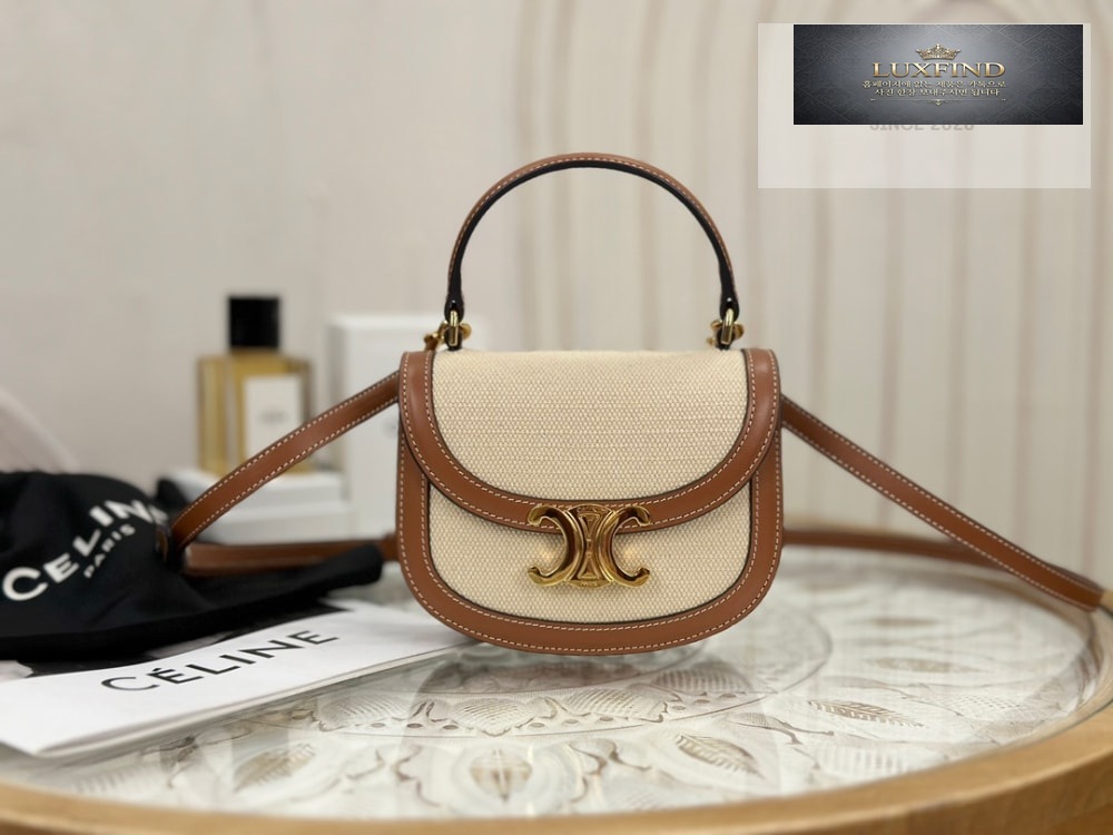 Celine Mini Clea Vesace Canvas & Calfskin