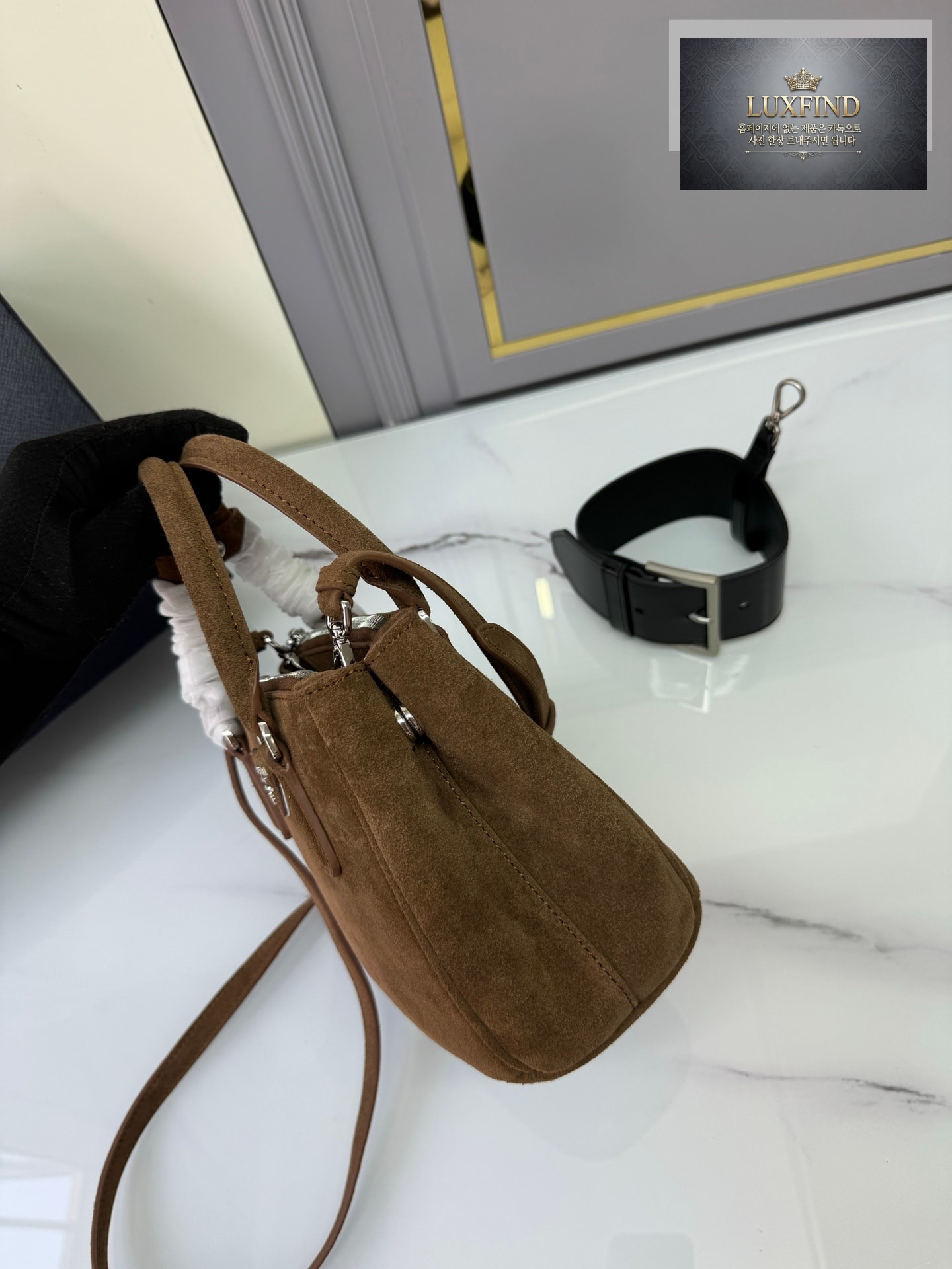 프라다 미니 갤러리아 스웨이드 토트백