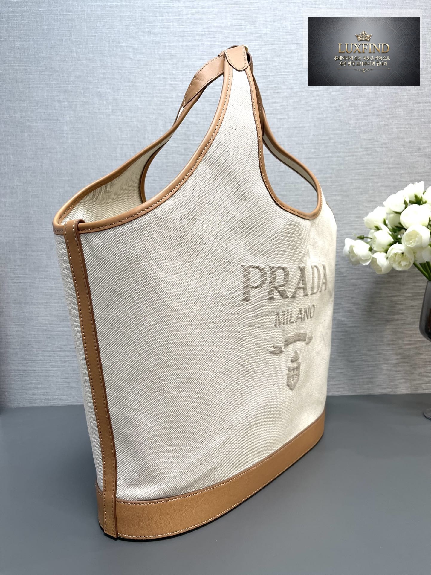 프라다 린넨 레더 버클 백 37.5*30*13CM